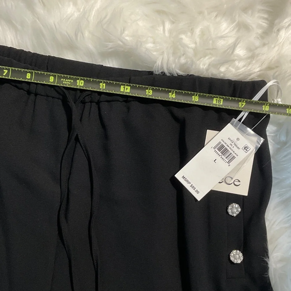 Size M,L,XL CeCe Black Wide Leg Drawstring Pants with Button Detail Faux Pockets